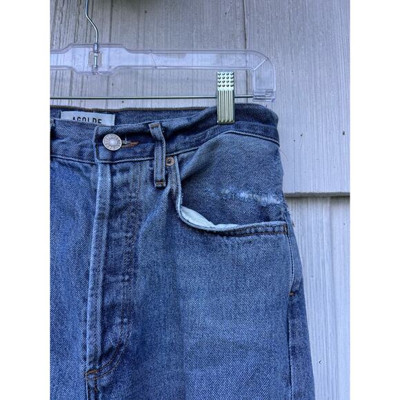 Agolde 90s Mid Rise Loose Fit Straight Leg Distressed Jeans Cotton Denim Size 25 - Picture 3 of 11